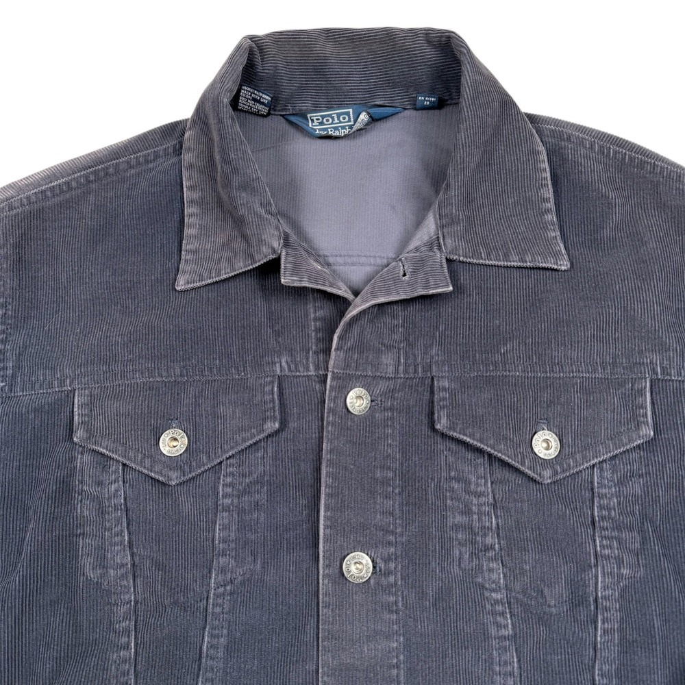 Polo Ralph Lauren Corduroy Trucker Jacket Mens L Blue Gray Ribbed Cotton Vintage
